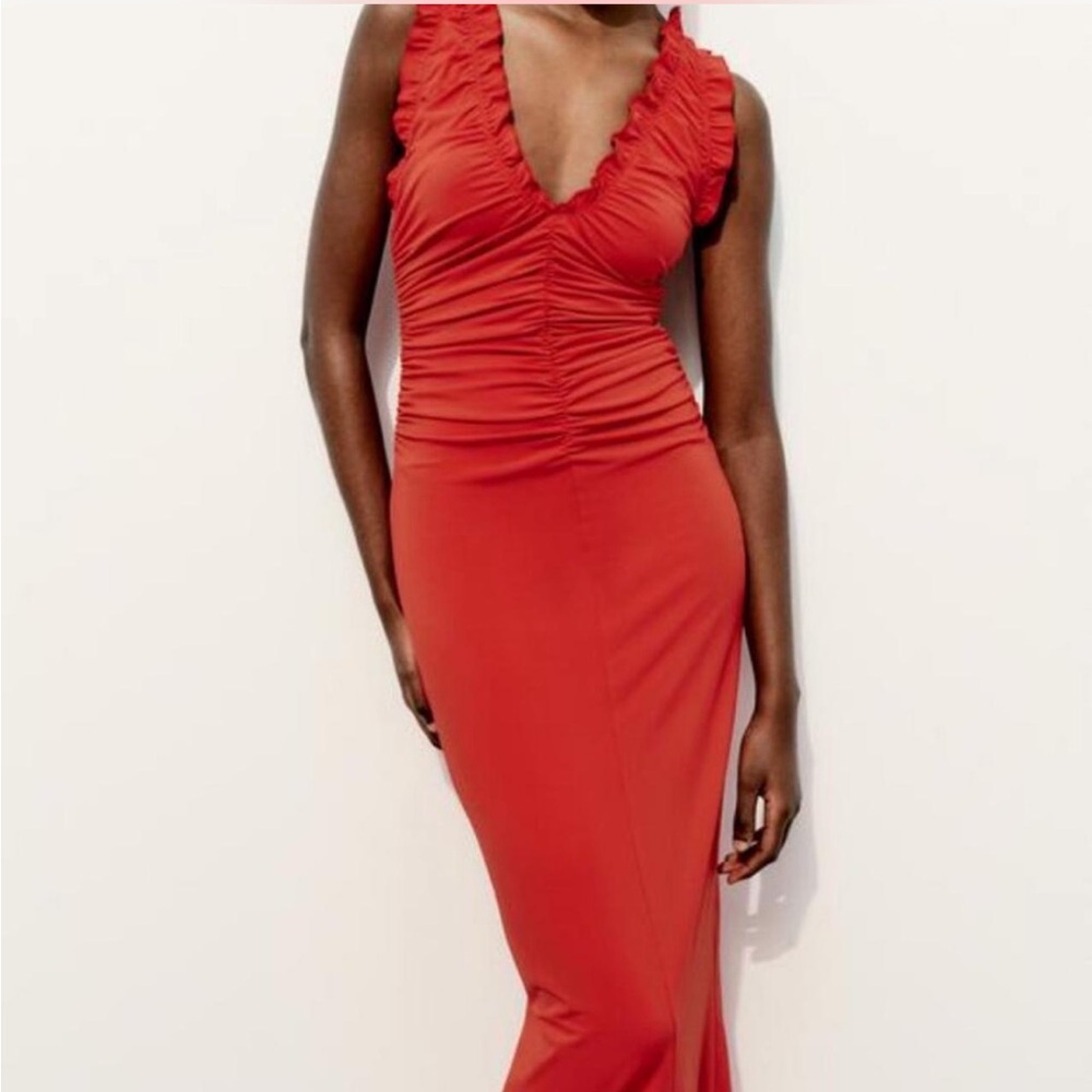 Zara Red Ruched Long Dress NWT - XL
